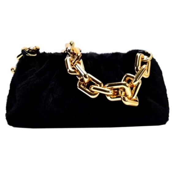 NEW BLACK PLUSH CLOUD SHOULDER BAG - Picture 1 of 4